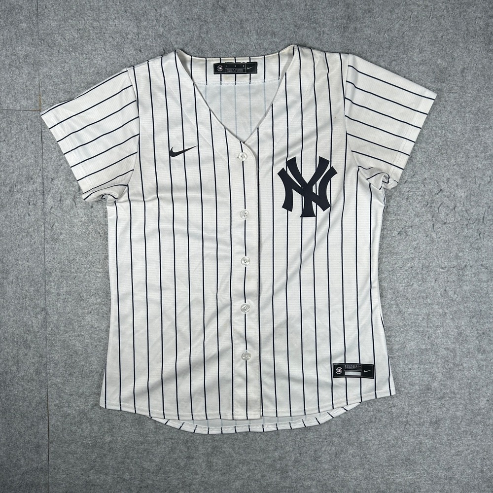 Nike New York Yankees Jersey Women Large White Pinstripe MLB Baseball Fan Gear